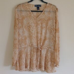 Susan Graver Style Long Sleeve Blouse Tie Waist Sz Large